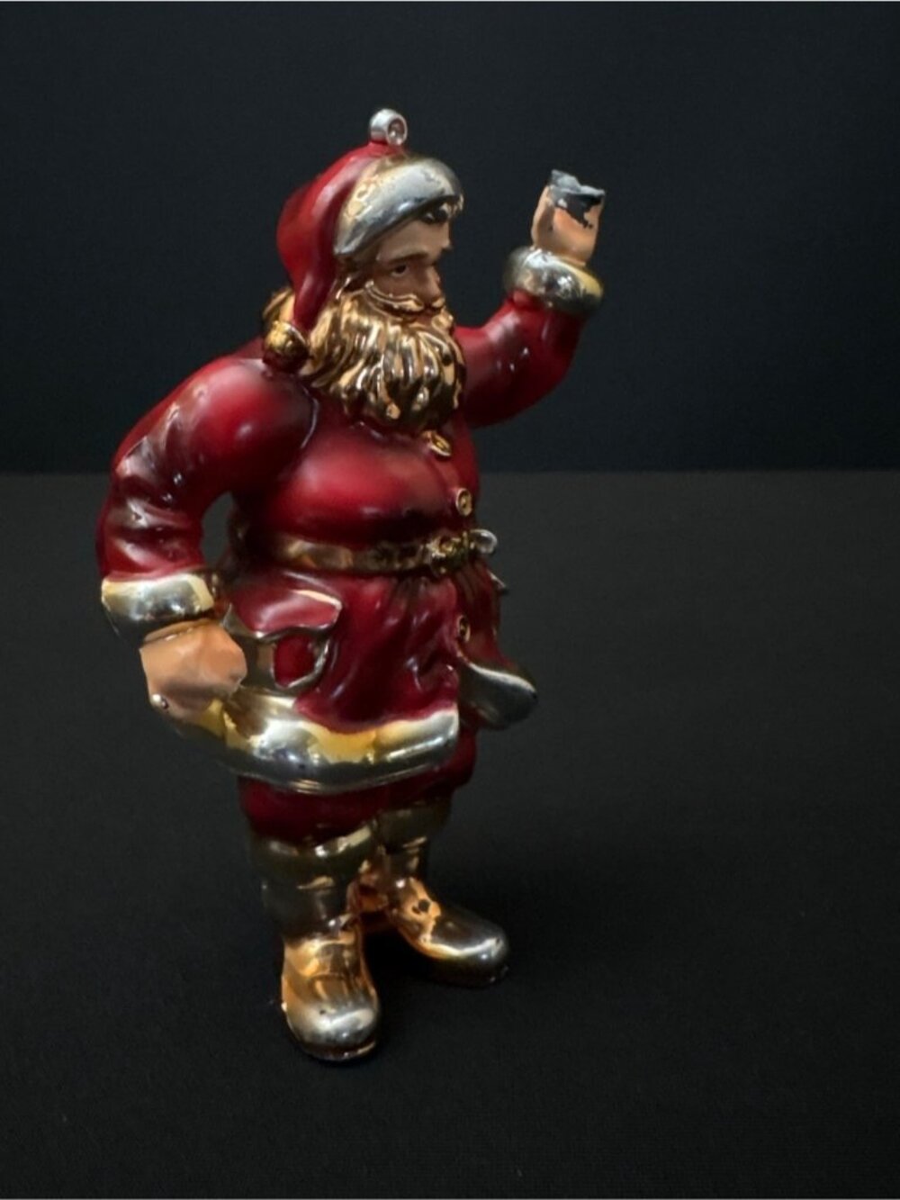 Santa Claus Christmas Vintage Ornament Red Gold Toned Glossy Belt Holiday Decor - Picture 11 of 13